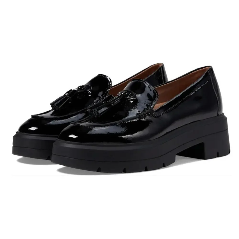 Naturalizer Nieves Black Patent Tassel Lug Sole Loafers Size 9